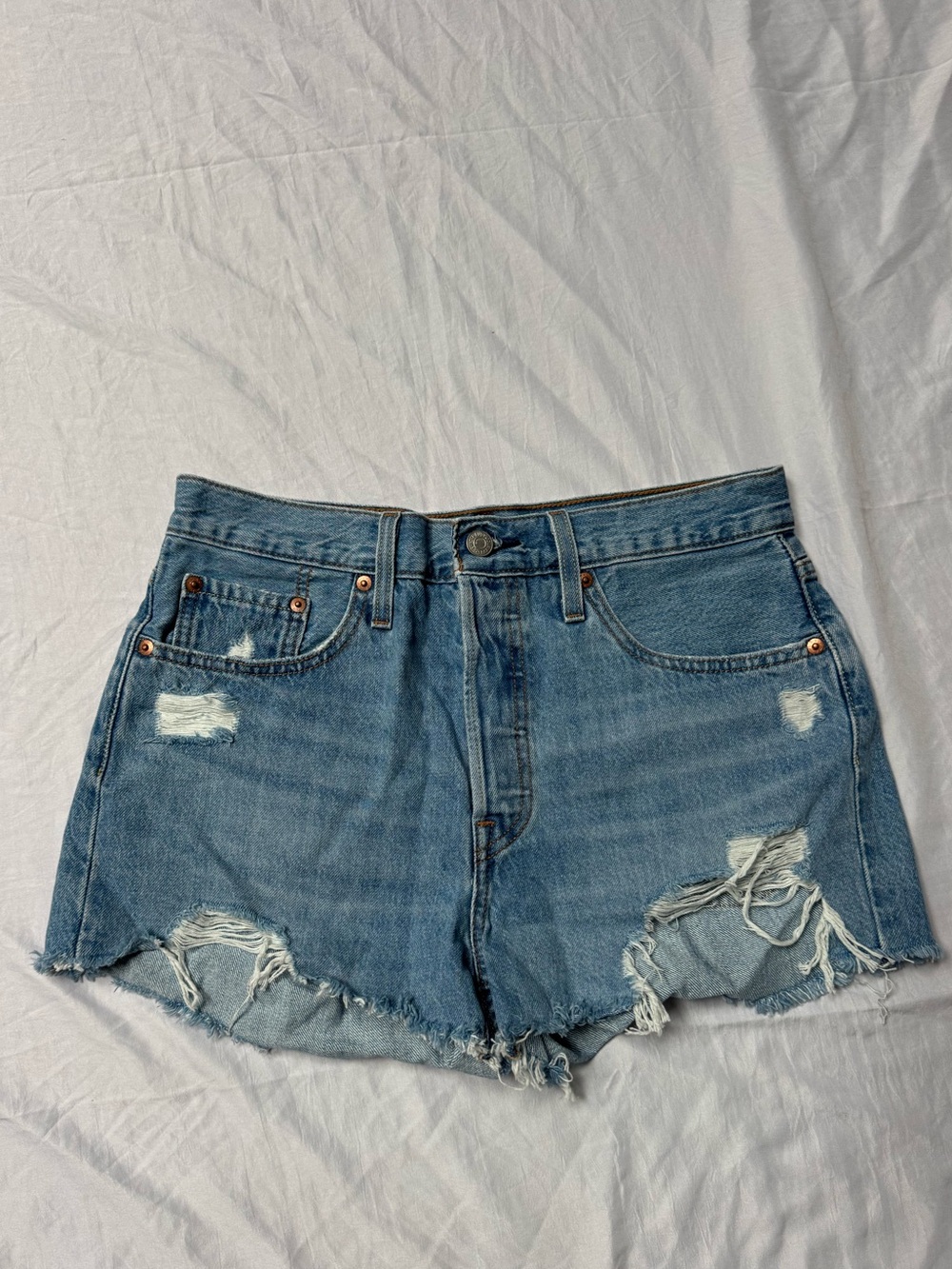 Levi's Light Blue Distressed Denim Cutoff Shorts